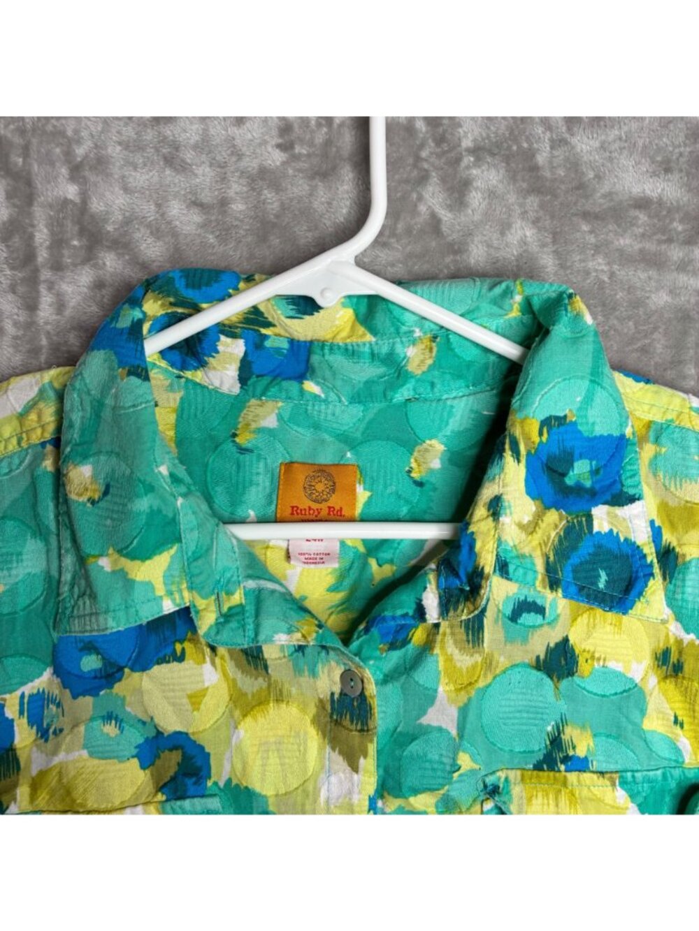 Ruby Rd 24W Cotton Abstract Floral Button Front Shirt Plus Size Blouse Top - Picture 3 of 9